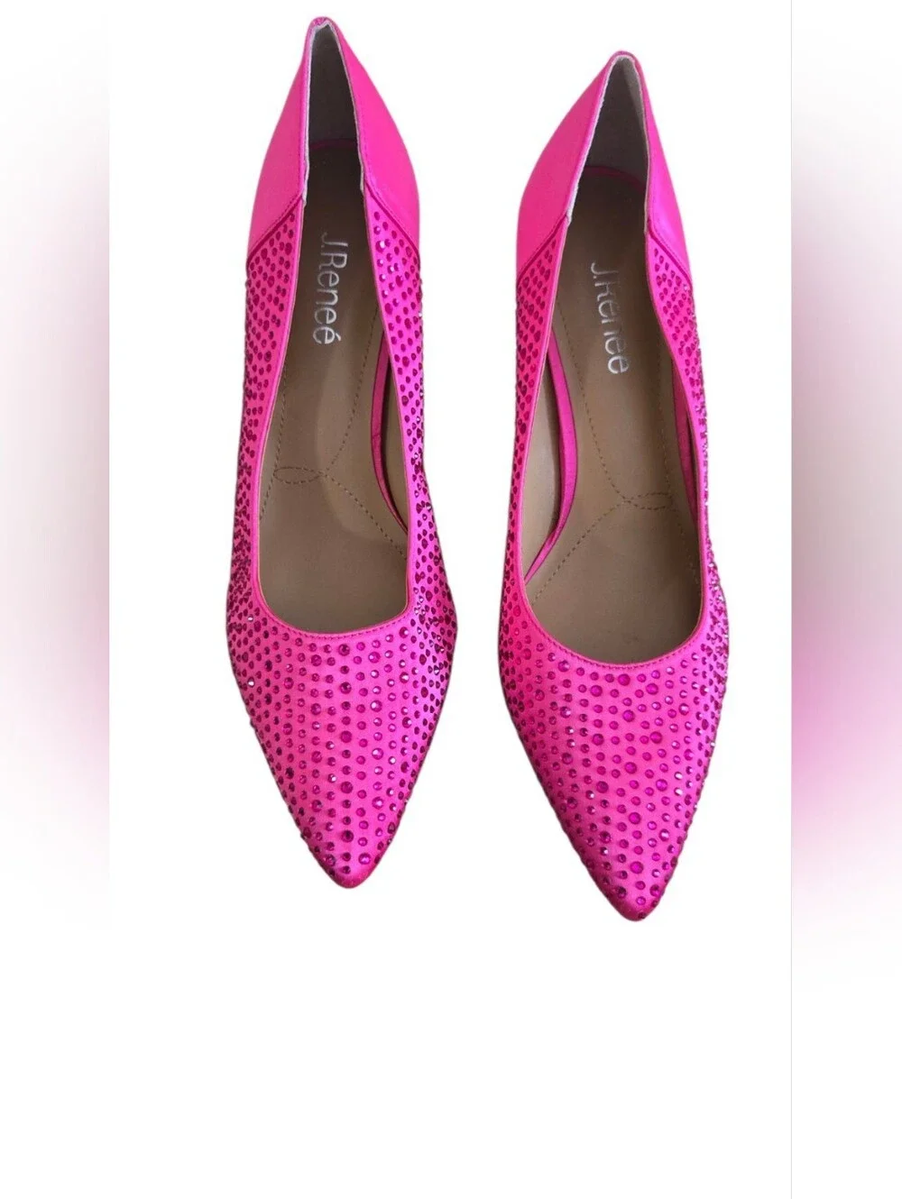 J. Renée Hot Pink Rhinestone Pointed Toe Kitten Heels 10M